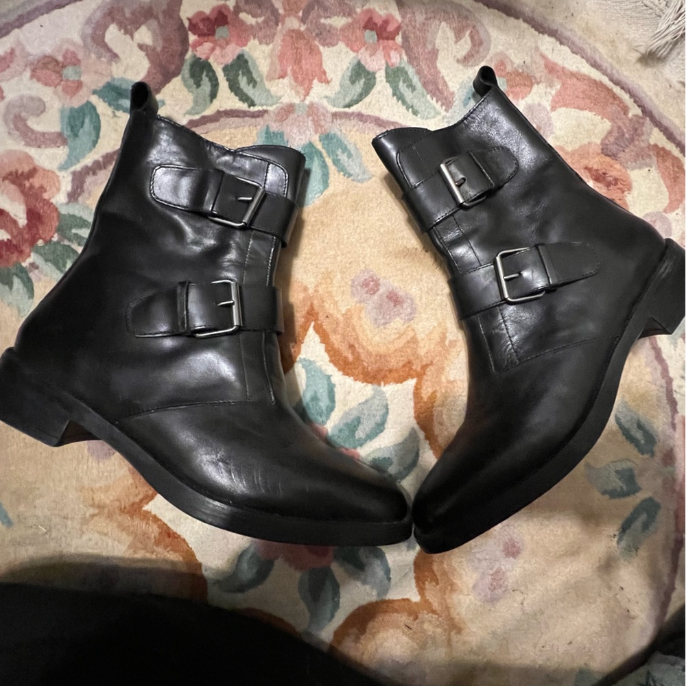 New Emanuele Crasto Black Leather Italian Moto Boots Buckle Size 41/9